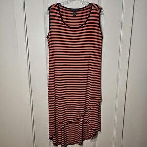 Striped Sleeveless Shift Dress Coral Navy Casual Midi Summer Tank Dress Size 1X